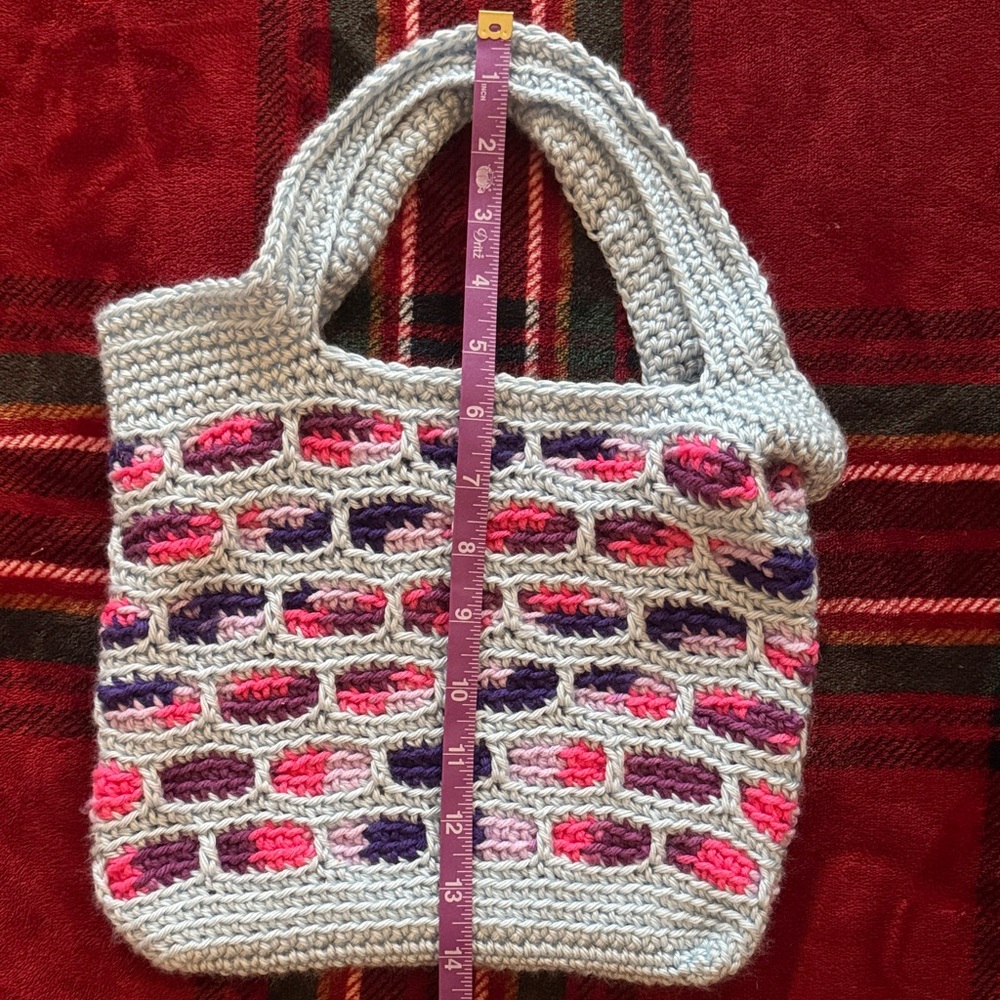 Handmade Colorful Knit Crochet Handbag Tote Purse Small - Picture 4 of 5